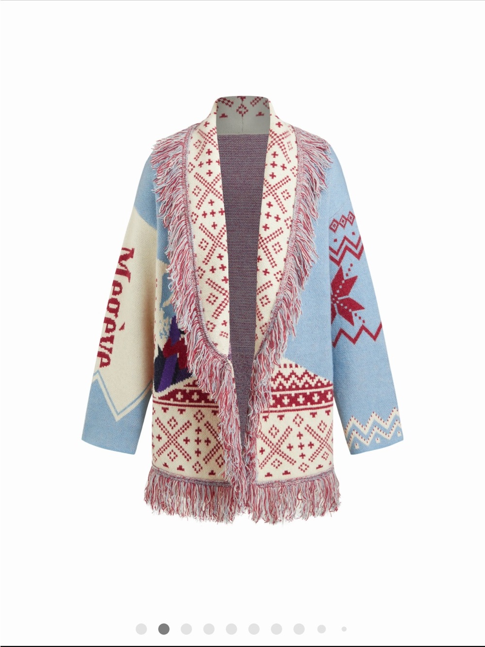 Cider Multicolor Knit Fringed Open Cardigan - Light Blue, Cream & Pink No Belt